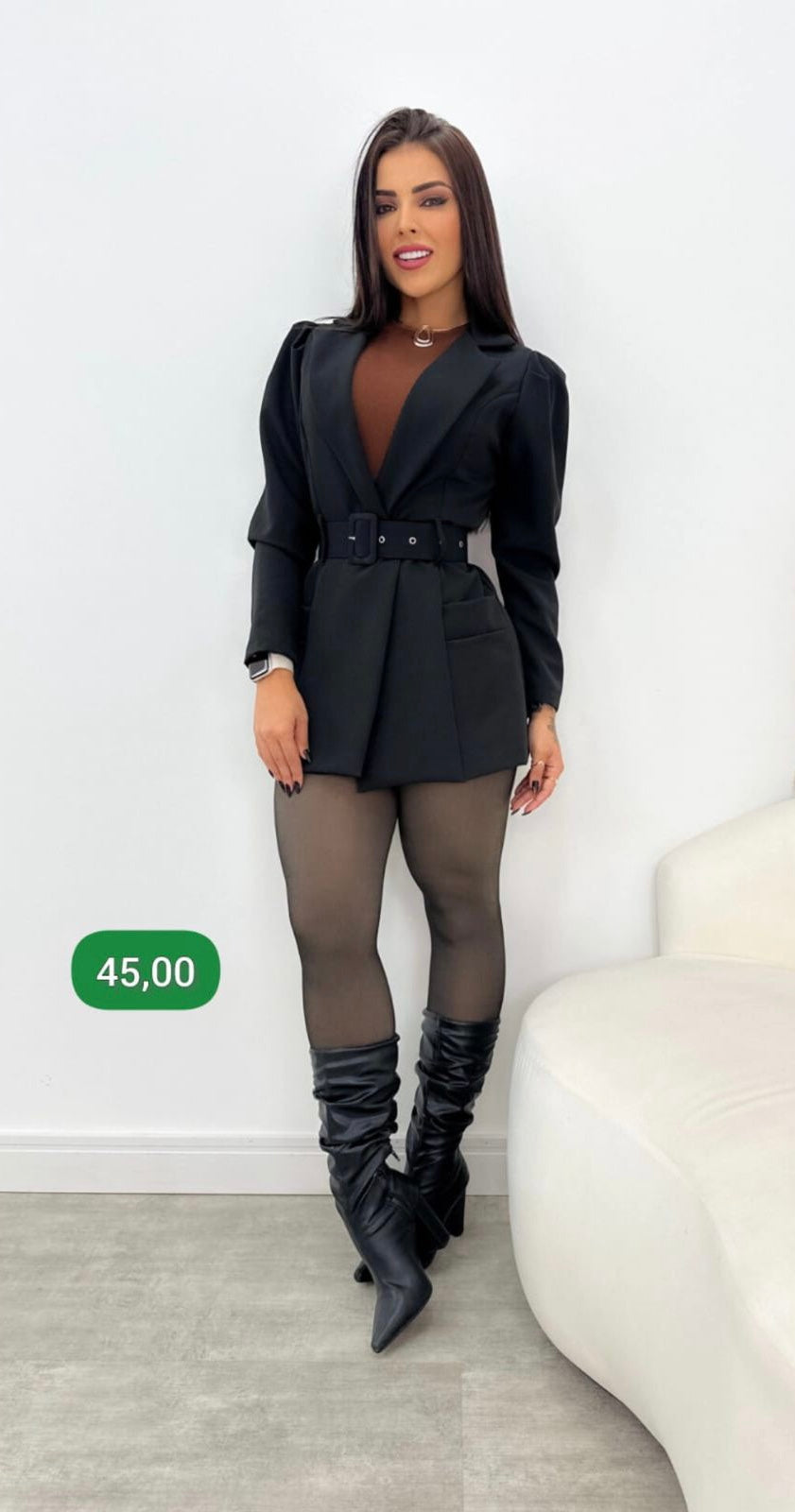 Macaquinho Blazer Feminino Alfaiataria Com Cinto Carol